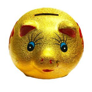 5.5" Gold Pig Lucky Porcelain Fortune Piggy Bank